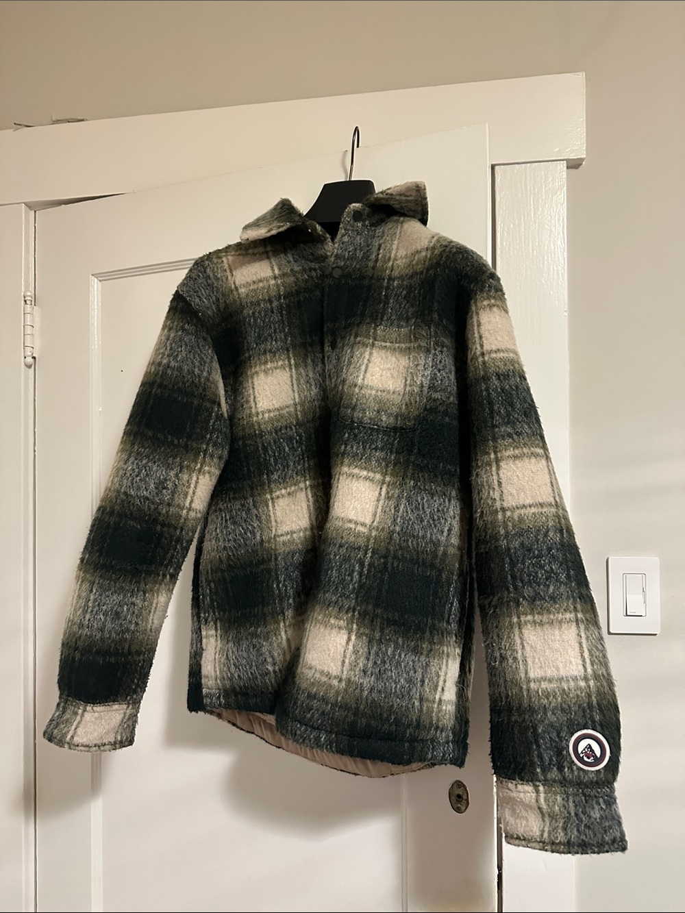 Kith Green and Cream Plaid Sherpa Coat
